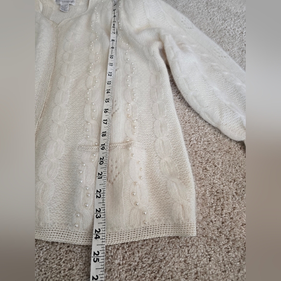 Vintage Sideffects Medium Lambswool Angora Nylon Beaded Cardigan Ivory Sweater - Picture 5 of 10